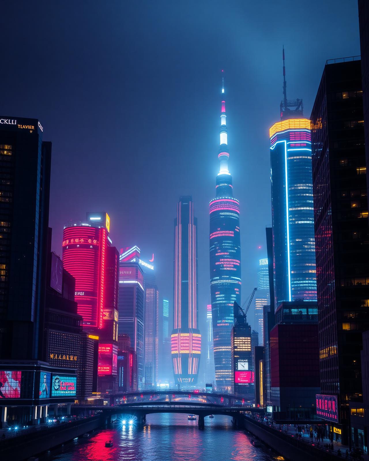 Shanghai neon skyline at night